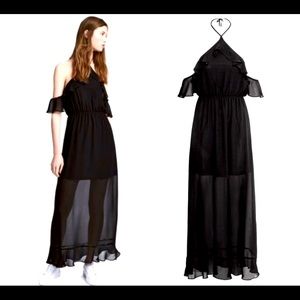 H&M Ruffle Shoulder Chiffon Maxi Dress